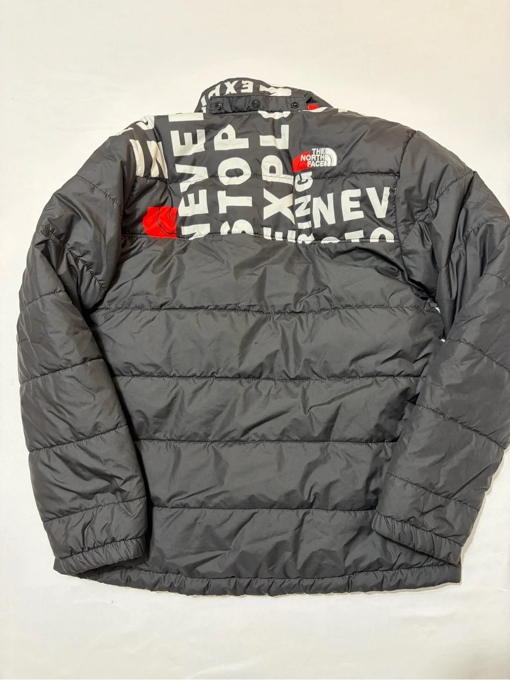 The North Face Youth L Reversible Puffer Jacket Coat Sherpa Black Red White